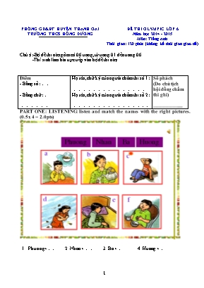 Đề thi Olympic môn Tiếng Anh Lớp 6 - Năm học 2014-2015 - Trường THCS Hồng Dương (Có đáp án)